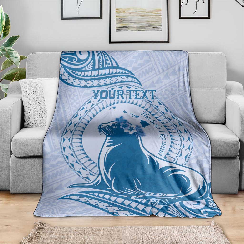 Personalised Hawaii Monk Seal Blanket Polynesian Tattoo With Tropical Flowers - Blue Pastel LT14 - Polynesian Pride