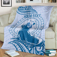 Personalised Hawaii Monk Seal Blanket Polynesian Tattoo With Tropical Flowers - Blue Pastel LT14 - Polynesian Pride