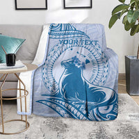 Personalised Hawaii Monk Seal Blanket Polynesian Tattoo With Tropical Flowers - Blue Pastel LT14 - Polynesian Pride