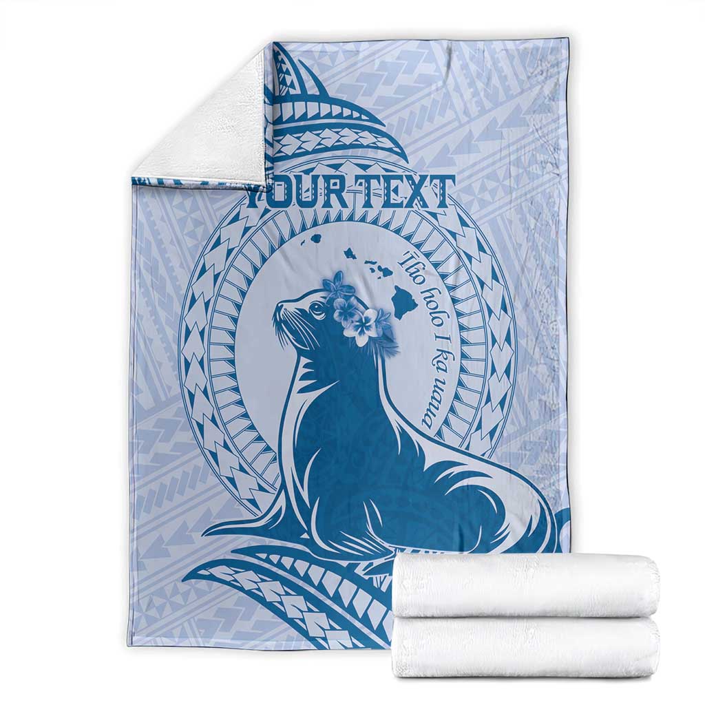 Personalised Hawaii Monk Seal Blanket Polynesian Tattoo With Tropical Flowers - Blue Pastel LT14 - Polynesian Pride