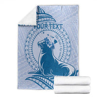Personalised Hawaii Monk Seal Blanket Polynesian Tattoo With Tropical Flowers - Blue Pastel LT14 - Polynesian Pride
