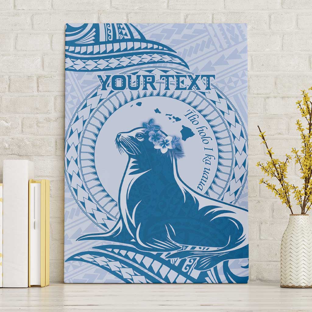 Personalised Hawaii Monk Seal Canvas Wall Art Polynesian Tattoo With Tropical Flowers - Blue Pastel LT14 Without Frame Blue - Polynesian Pride