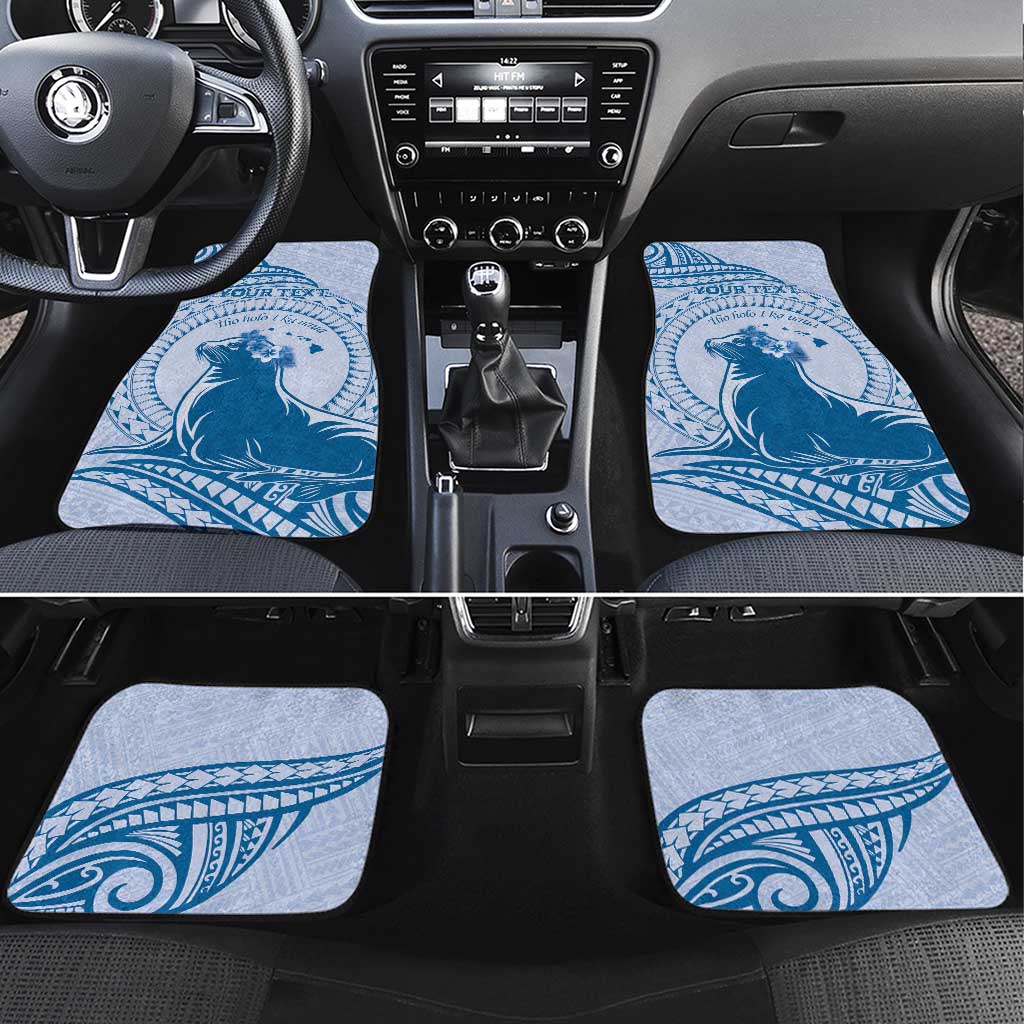 Personalised Hawaii Monk Seal Car Mats Polynesian Tattoo With Tropical Flowers - Blue Pastel LT14 Set 4pcs Blue - Polynesian Pride