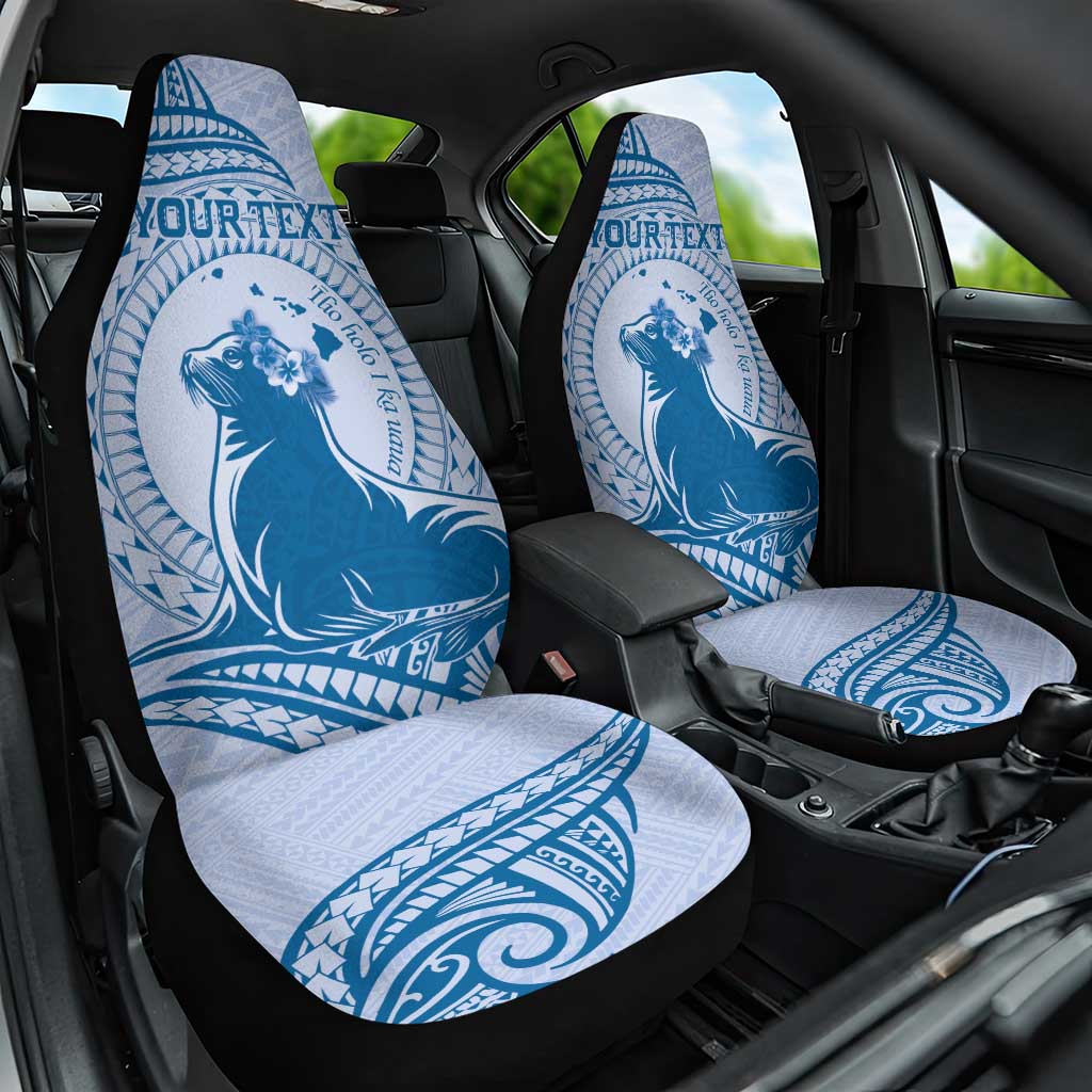 Personalised Hawaii Monk Seal Car Seat Cover Polynesian Tattoo With Tropical Flowers - Blue Pastel LT14 One Size Blue - Polynesian Pride