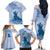 Personalised Hawaii Monk Seal Family Matching Off The Shoulder Long Sleeve Dress and Hawaiian Shirt Polynesian Tattoo With Tropical Flowers - Blue Pastel