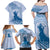 Personalised Hawaii Monk Seal Family Matching Off Shoulder Maxi Dress and Hawaiian Shirt Polynesian Tattoo With Tropical Flowers - Blue Pastel