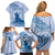 Personalised Hawaii Monk Seal Family Matching Off Shoulder Short Dress and Hawaiian Shirt Polynesian Tattoo With Tropical Flowers - Blue Pastel