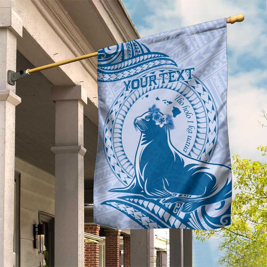 Personalised Hawaii Monk Seal Garden Flag Polynesian Tattoo With Tropical Flowers - Blue Pastel LT14 House Flag Blue - Polynesian Pride