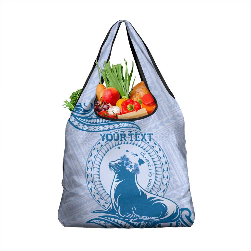 Personalised Hawaii Monk Seal Grocery Bag Polynesian Tattoo With Tropical Flowers - Blue Pastel LT14 1-pack One Size Blue - Polynesian Pride