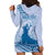 Personalised Hawaii Monk Seal Hoodie Dress Polynesian Tattoo With Tropical Flowers - Blue Pastel