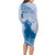 Personalised Hawaii Monk Seal Long Sleeve Bodycon Dress Polynesian Tattoo With Tropical Flowers - Blue Pastel