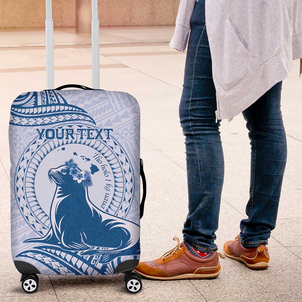 Personalised Hawaii Monk Seal Luggage Cover Polynesian Tattoo With Tropical Flowers - Blue Pastel LT14 Blue - Polynesian Pride