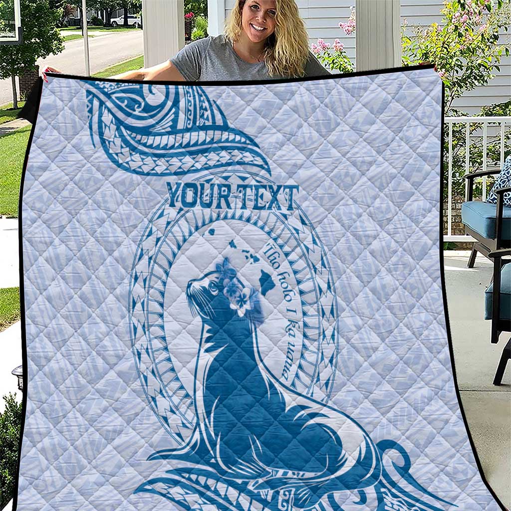 Personalised Hawaii Monk Seal Quilt Polynesian Tattoo With Tropical Flowers - Blue Pastel LT14 Blue - Polynesian Pride