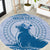 Personalised Hawaii Monk Seal Round Carpet Polynesian Tattoo With Tropical Flowers - Blue Pastel