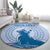 Personalised Hawaii Monk Seal Round Carpet Polynesian Tattoo With Tropical Flowers - Blue Pastel