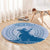 Personalised Hawaii Monk Seal Round Carpet Polynesian Tattoo With Tropical Flowers - Blue Pastel