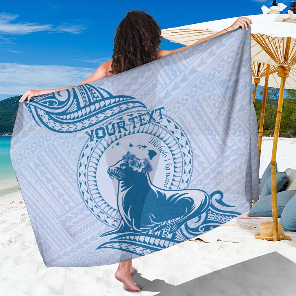 Personalised Hawaii Monk Seal Sarong Polynesian Tattoo With Tropical Flowers - Blue Pastel LT14 One Size 44 x 66 inches Blue - Polynesian Pride