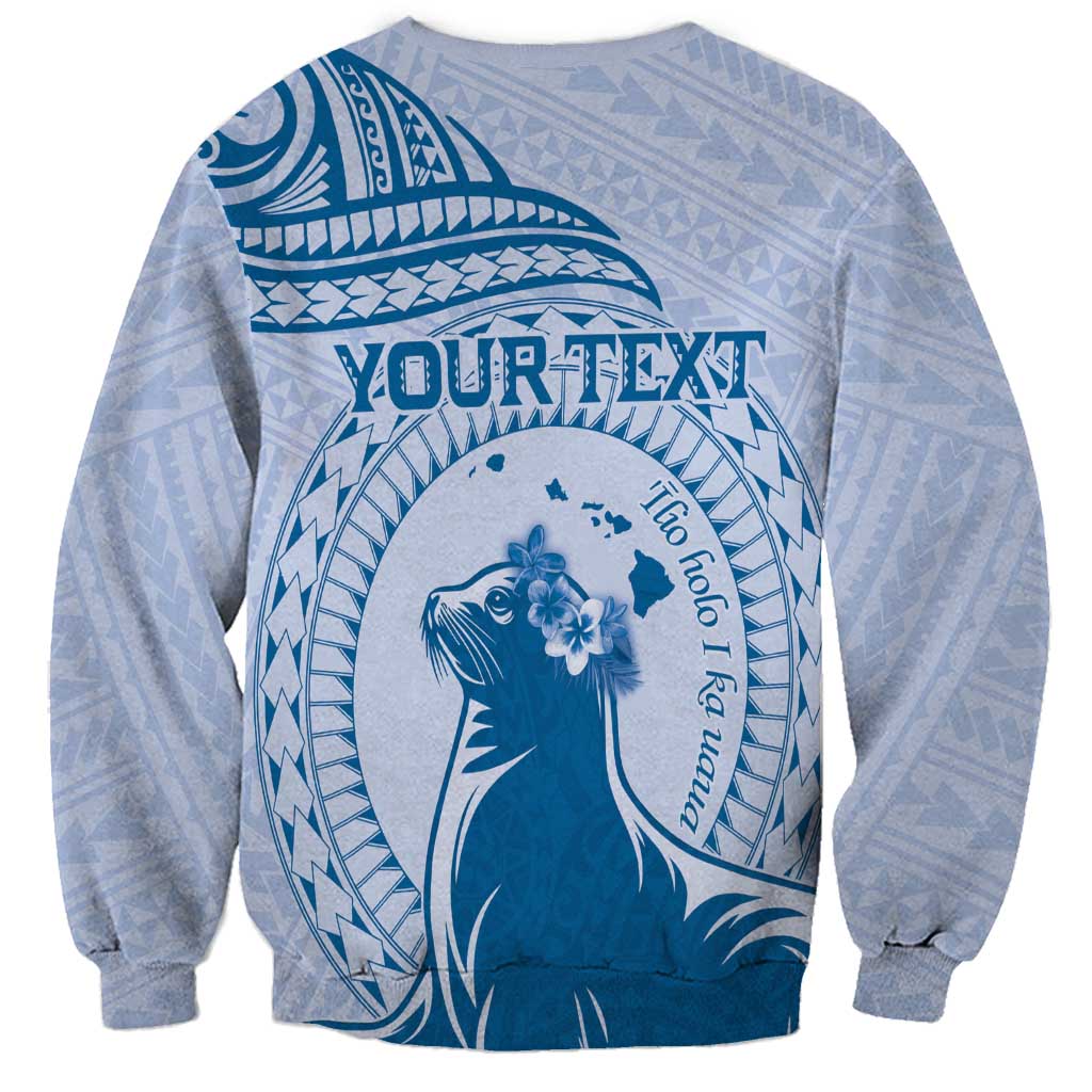 Personalised Hawaii Monk Seal Sweatshirt Polynesian Tattoo With Tropical Flowers - Blue Pastel LT14 - Polynesian Pride