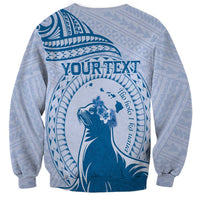 Personalised Hawaii Monk Seal Sweatshirt Polynesian Tattoo With Tropical Flowers - Blue Pastel LT14 - Polynesian Pride