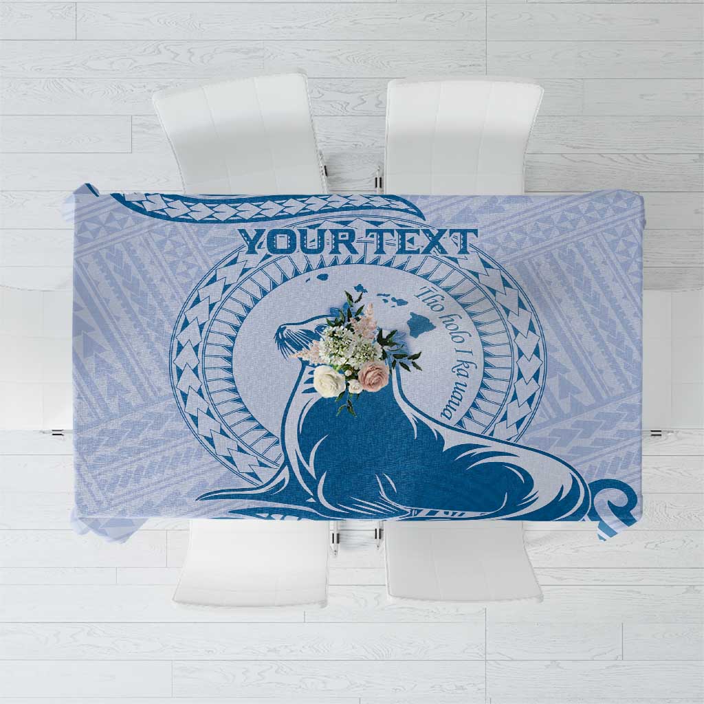 Personalised Hawaii Monk Seal Tablecloth Polynesian Tattoo With Tropical Flowers - Blue Pastel LT14 Blue - Polynesian Pride