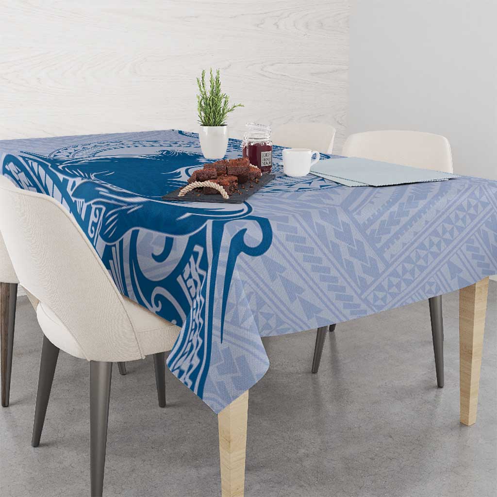 Personalised Hawaii Monk Seal Tablecloth Polynesian Tattoo With Tropical Flowers - Blue Pastel LT14 - Polynesian Pride