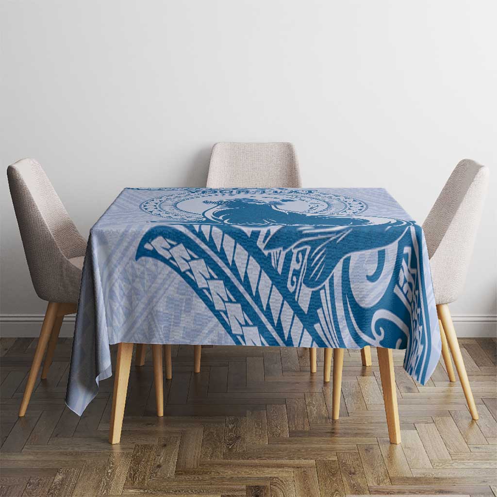 Personalised Hawaii Monk Seal Tablecloth Polynesian Tattoo With Tropical Flowers - Blue Pastel LT14 - Polynesian Pride
