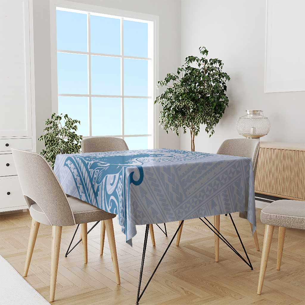 Personalised Hawaii Monk Seal Tablecloth Polynesian Tattoo With Tropical Flowers - Blue Pastel LT14 - Polynesian Pride