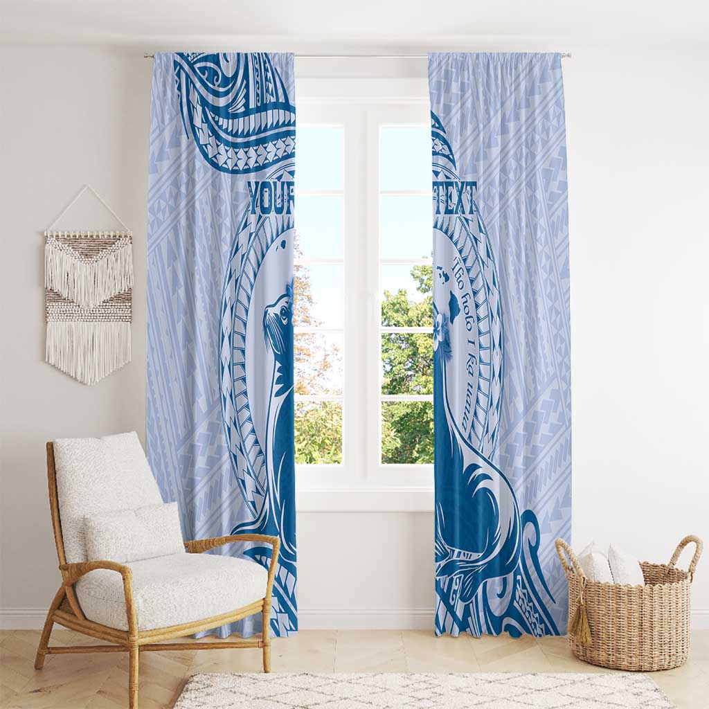 Personalised Hawaii Monk Seal Window Curtain Polynesian Tattoo With Tropical Flowers - Blue Pastel LT14 - Polynesian Pride