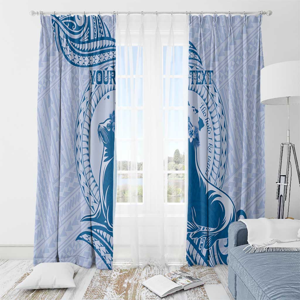 Personalised Hawaii Monk Seal Window Curtain Polynesian Tattoo With Tropical Flowers - Blue Pastel LT14 - Polynesian Pride