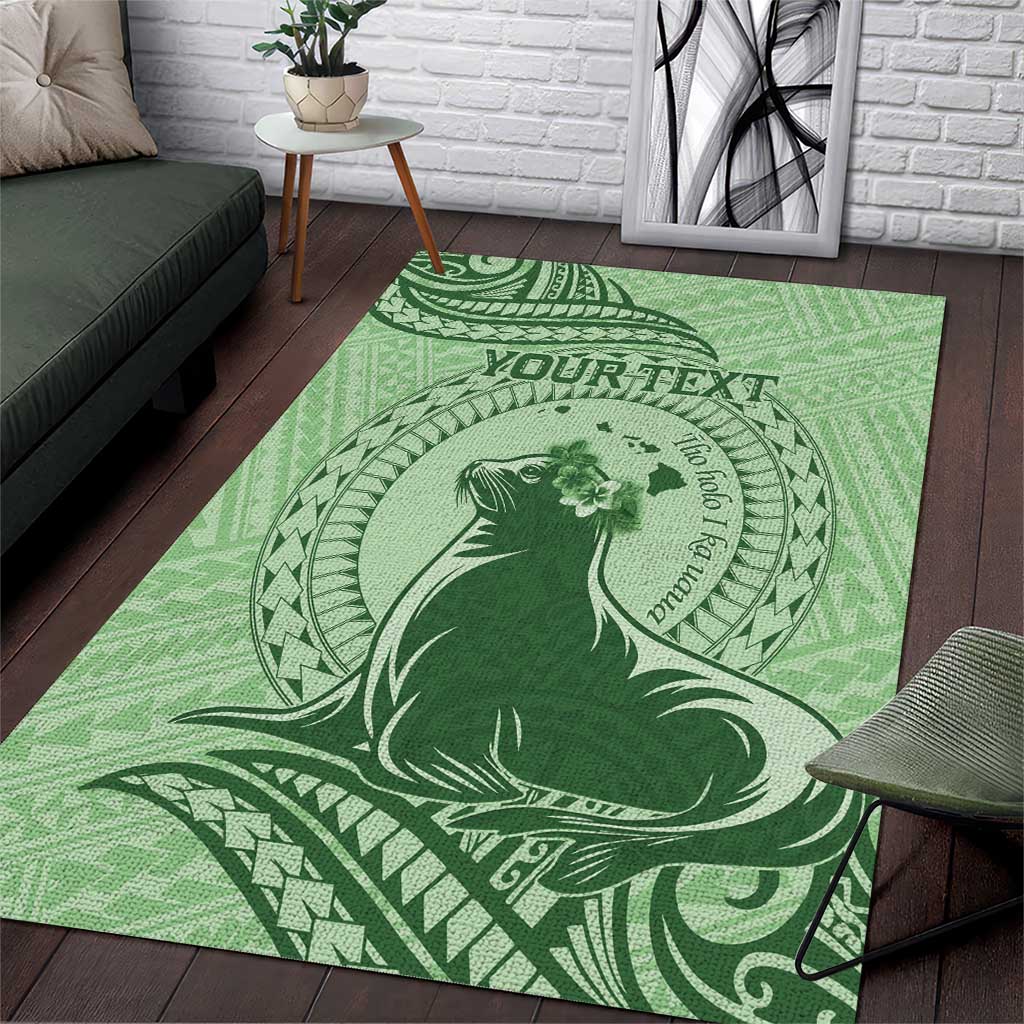 Personalised Hawaii Monk Seal Area Rug Polynesian Tattoo With Tropical Flowers - Green Pastel LT14 Green - Polynesian Pride