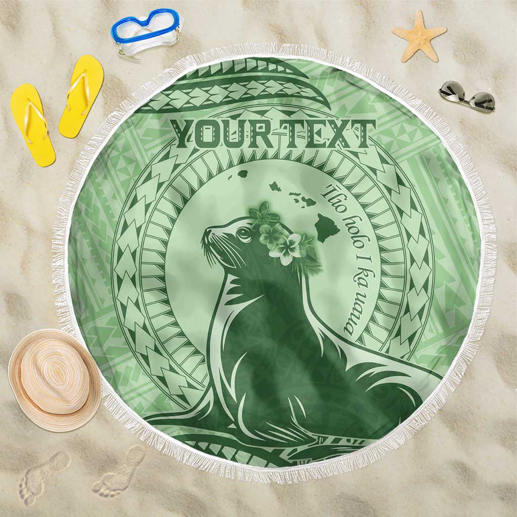 Personalised Hawaii Monk Seal Beach Blanket Polynesian Tattoo With Tropical Flowers - Green Pastel LT14 One Size 150cm Green - Polynesian Pride