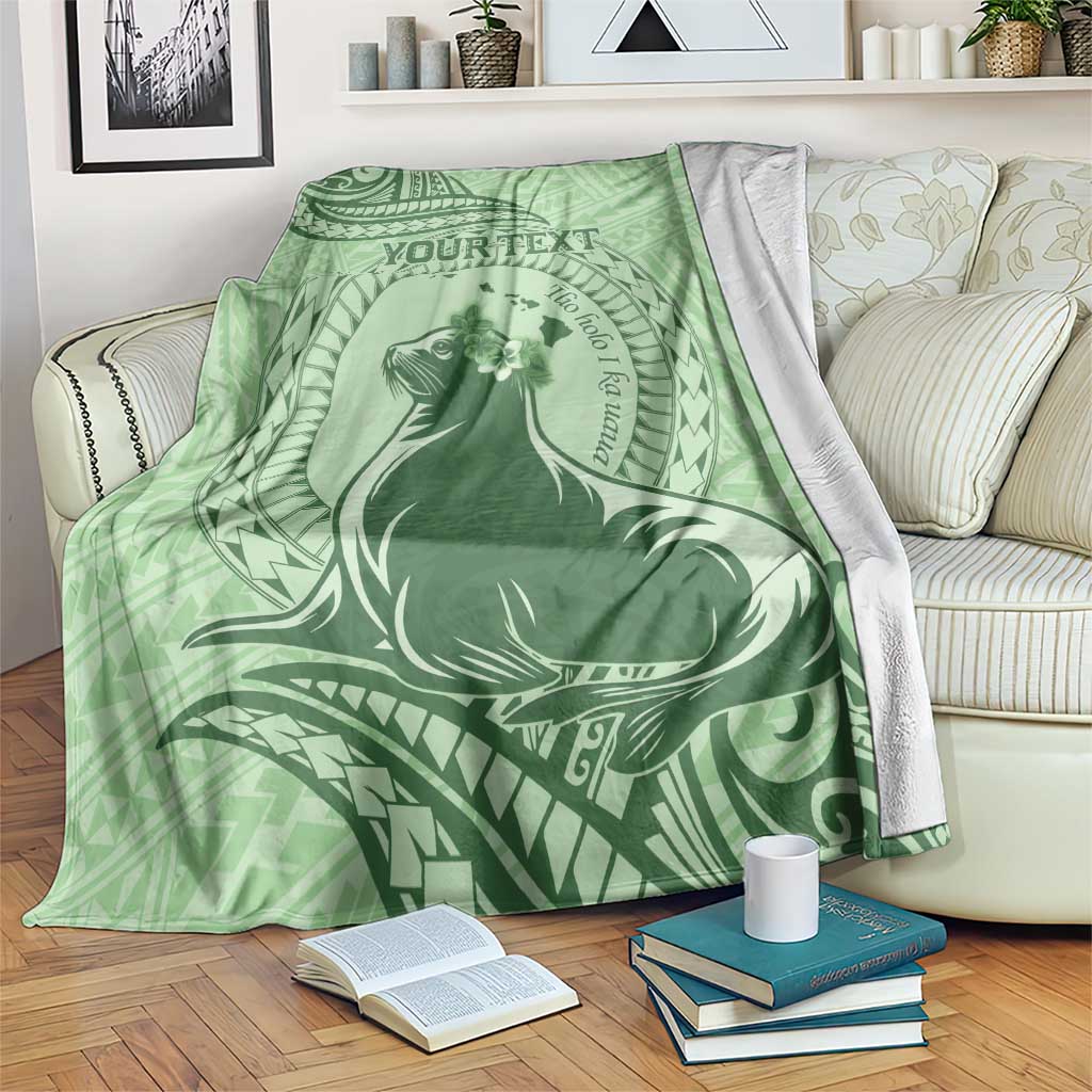 Personalised Hawaii Monk Seal Blanket Polynesian Tattoo With Tropical Flowers - Green Pastel LT14 Green - Polynesian Pride