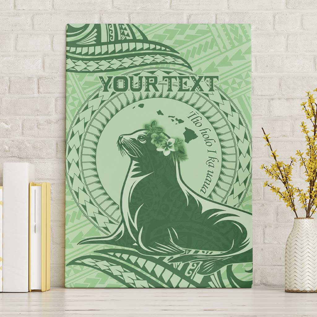 Personalised Hawaii Monk Seal Canvas Wall Art Polynesian Tattoo With Tropical Flowers - Green Pastel LT14 Without Frame Green - Polynesian Pride