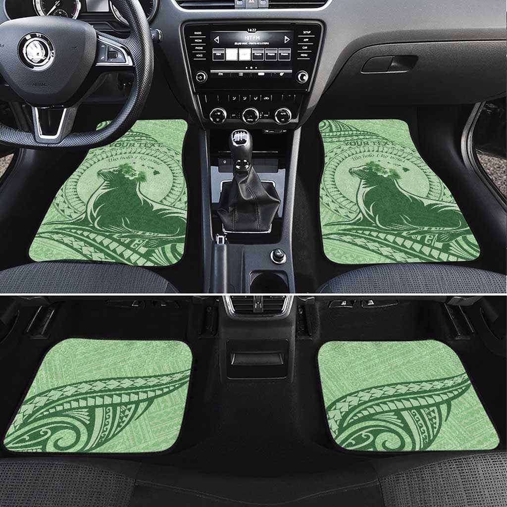 Personalised Hawaii Monk Seal Car Mats Polynesian Tattoo With Tropical Flowers - Green Pastel LT14 Set 4pcs Green - Polynesian Pride