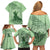 Personalised Hawaii Monk Seal Family Matching Off Shoulder Short Dress and Hawaiian Shirt Polynesian Tattoo With Tropical Flowers - Green Pastel