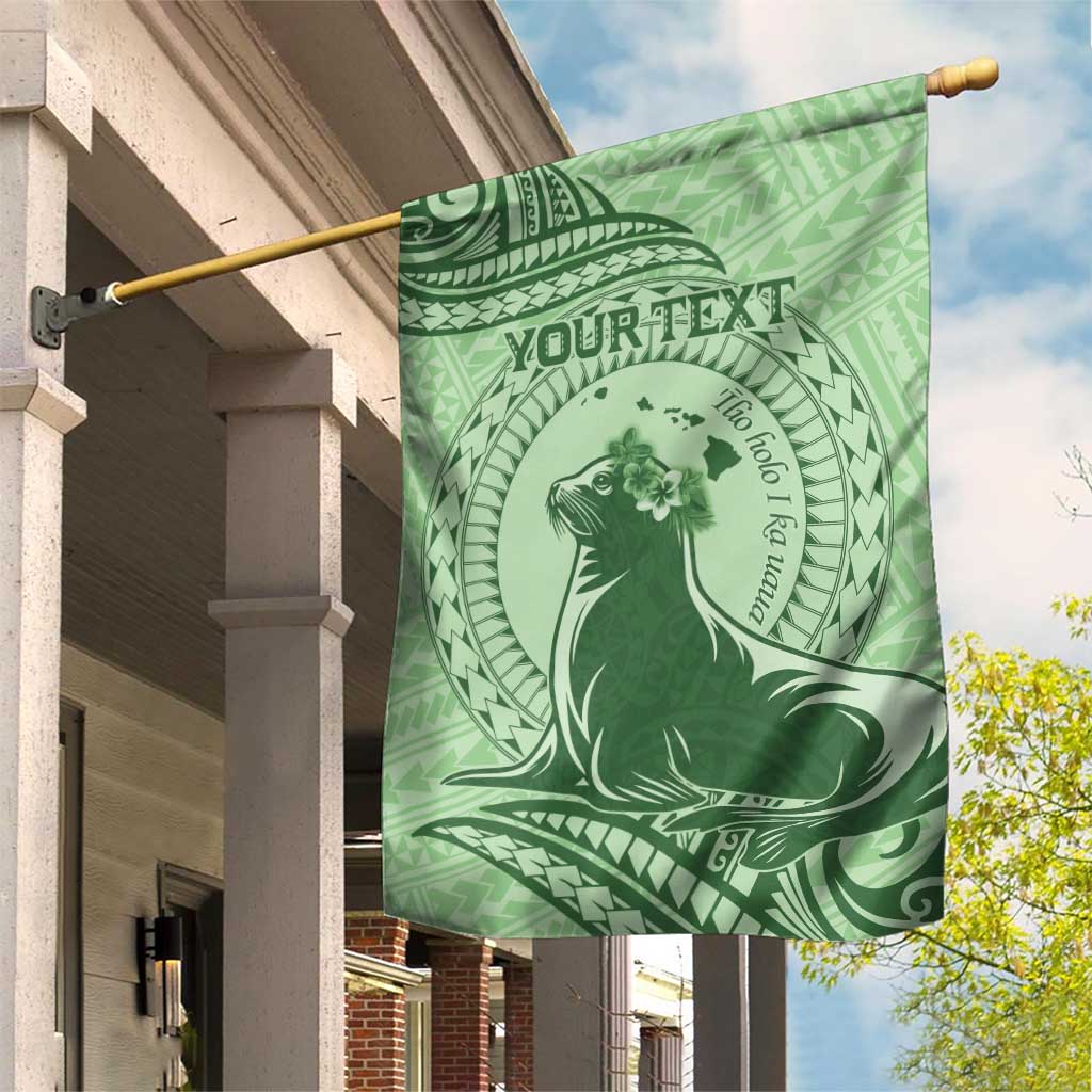 Personalised Hawaii Monk Seal Garden Flag Polynesian Tattoo With Tropical Flowers - Green Pastel LT14 House Flag Green - Polynesian Pride