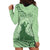 Personalised Hawaii Monk Seal Hoodie Dress Polynesian Tattoo With Tropical Flowers - Green Pastel