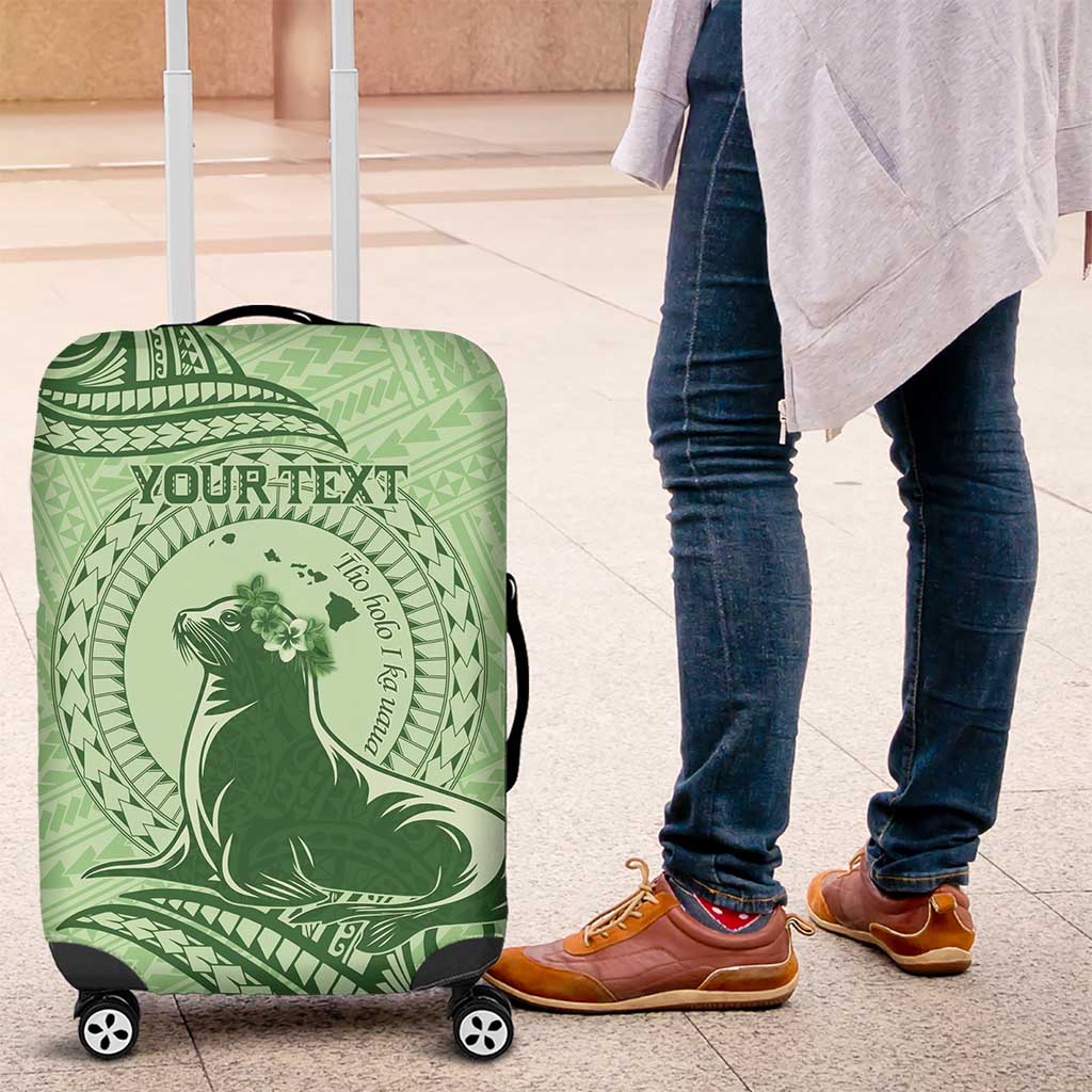 Personalised Hawaii Monk Seal Luggage Cover Polynesian Tattoo With Tropical Flowers - Green Pastel LT14 Green - Polynesian Pride