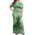 Personalised Hawaii Monk Seal Off Shoulder Maxi Dress Polynesian Tattoo With Tropical Flowers - Green Pastel