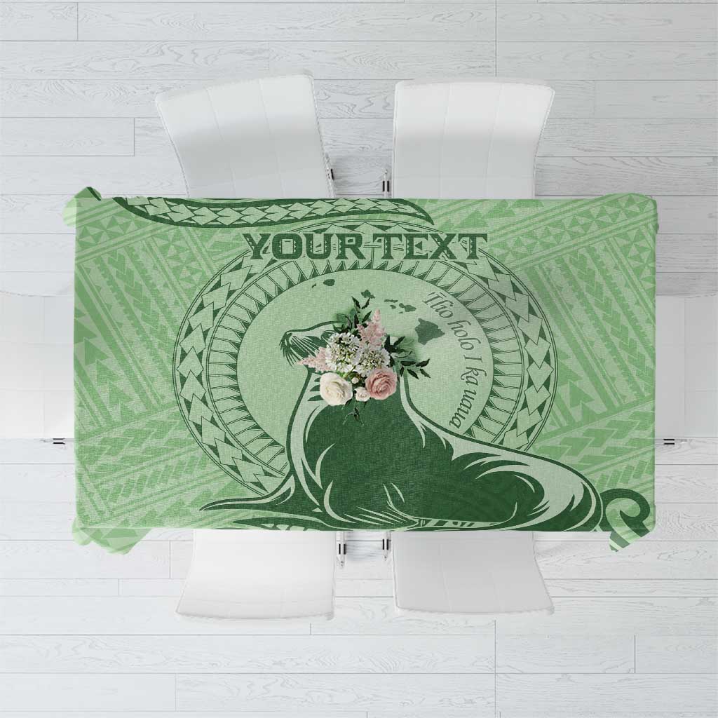 Personalised Hawaii Monk Seal Tablecloth Polynesian Tattoo With Tropical Flowers - Green Pastel LT14 Green - Polynesian Pride