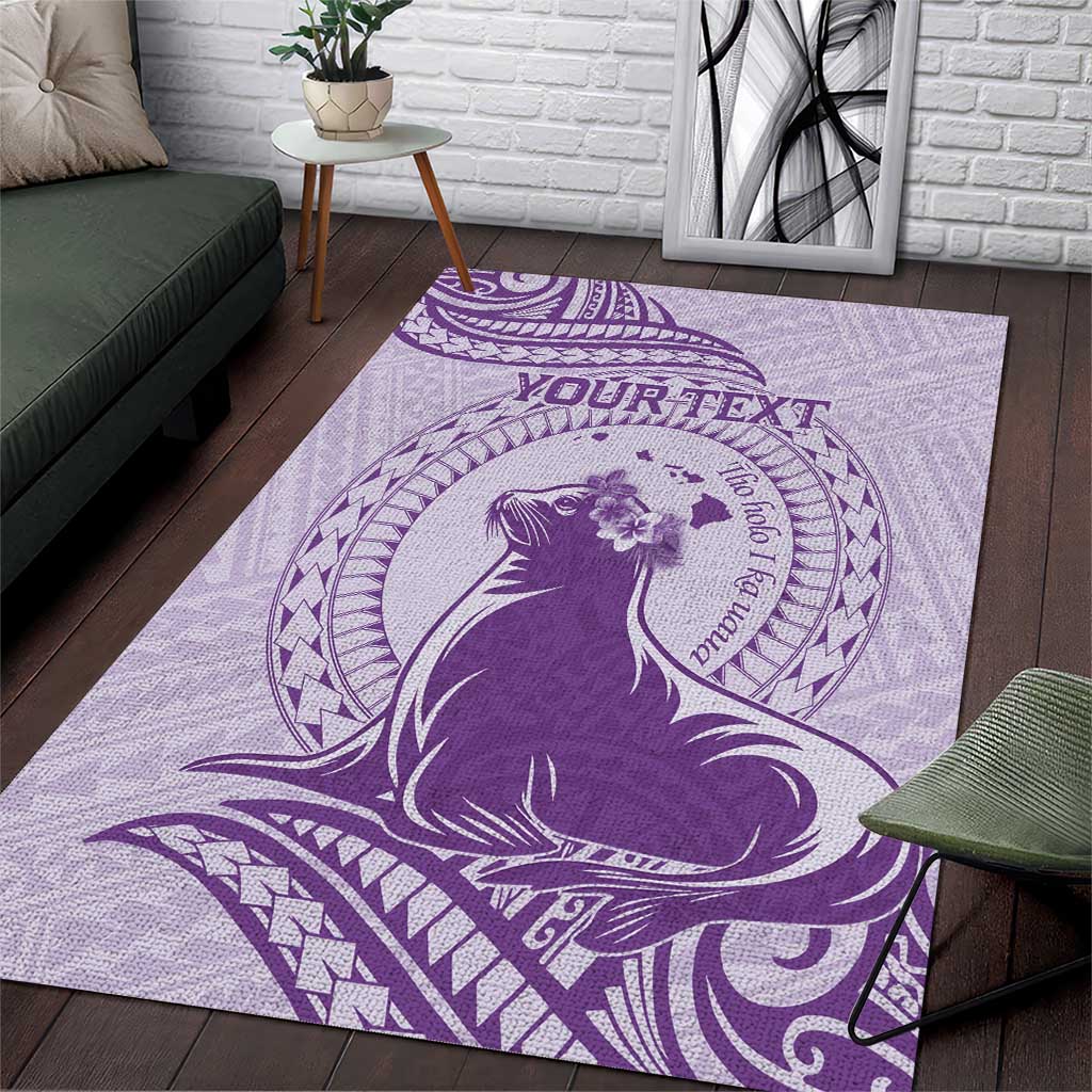 Personalised Hawaii Monk Seal Area Rug Polynesian Tattoo With Tropical Flowers - Purple Pastel LT14 Purple - Polynesian Pride