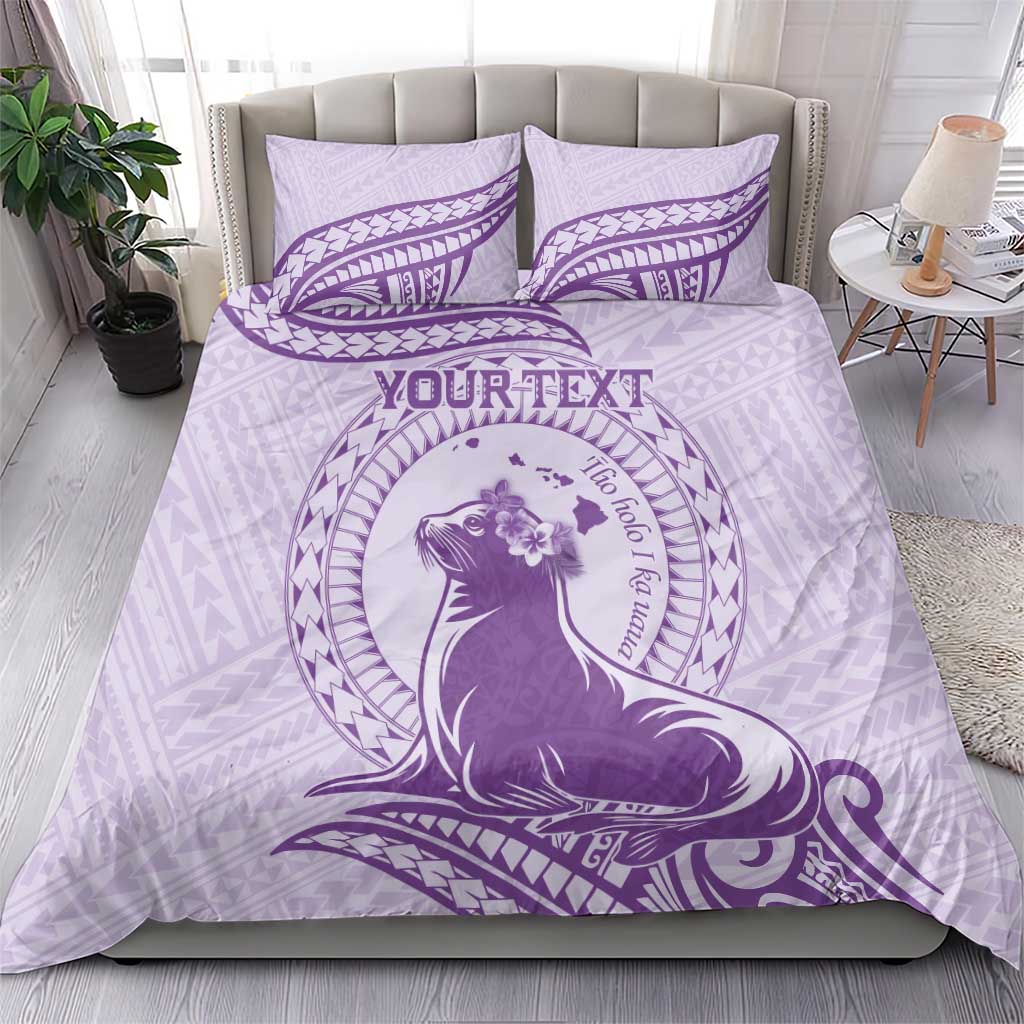 Personalised Hawaii Monk Seal Bedding Set Polynesian Tattoo With Tropical Flowers - Purple Pastel LT14 - Polynesian Pride