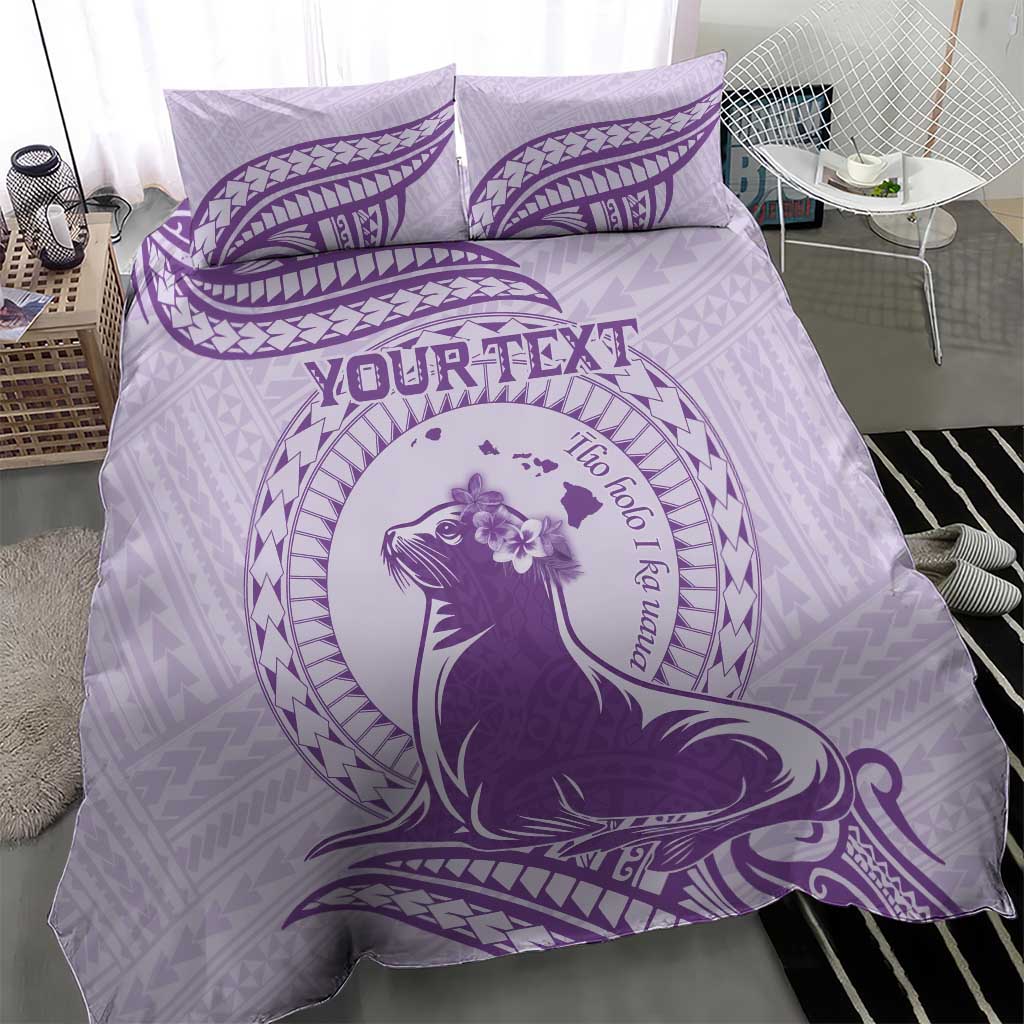 Personalised Hawaii Monk Seal Bedding Set Polynesian Tattoo With Tropical Flowers - Purple Pastel LT14 - Polynesian Pride