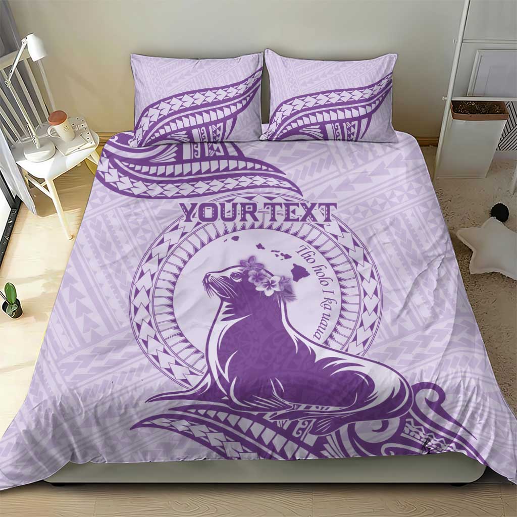 Personalised Hawaii Monk Seal Bedding Set Polynesian Tattoo With Tropical Flowers - Purple Pastel LT14 - Polynesian Pride