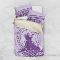 Personalised Hawaii Monk Seal Bedding Set Polynesian Tattoo With Tropical Flowers - Purple Pastel LT14 US Twin 172cm x 218cm Purple - Polynesian Pride