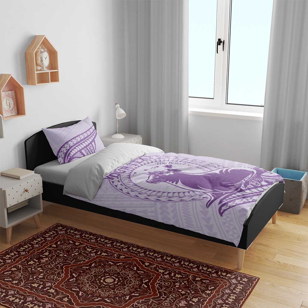 Personalised Hawaii Monk Seal Bedding Set Polynesian Tattoo With Tropical Flowers - Purple Pastel LT14 - Polynesian Pride