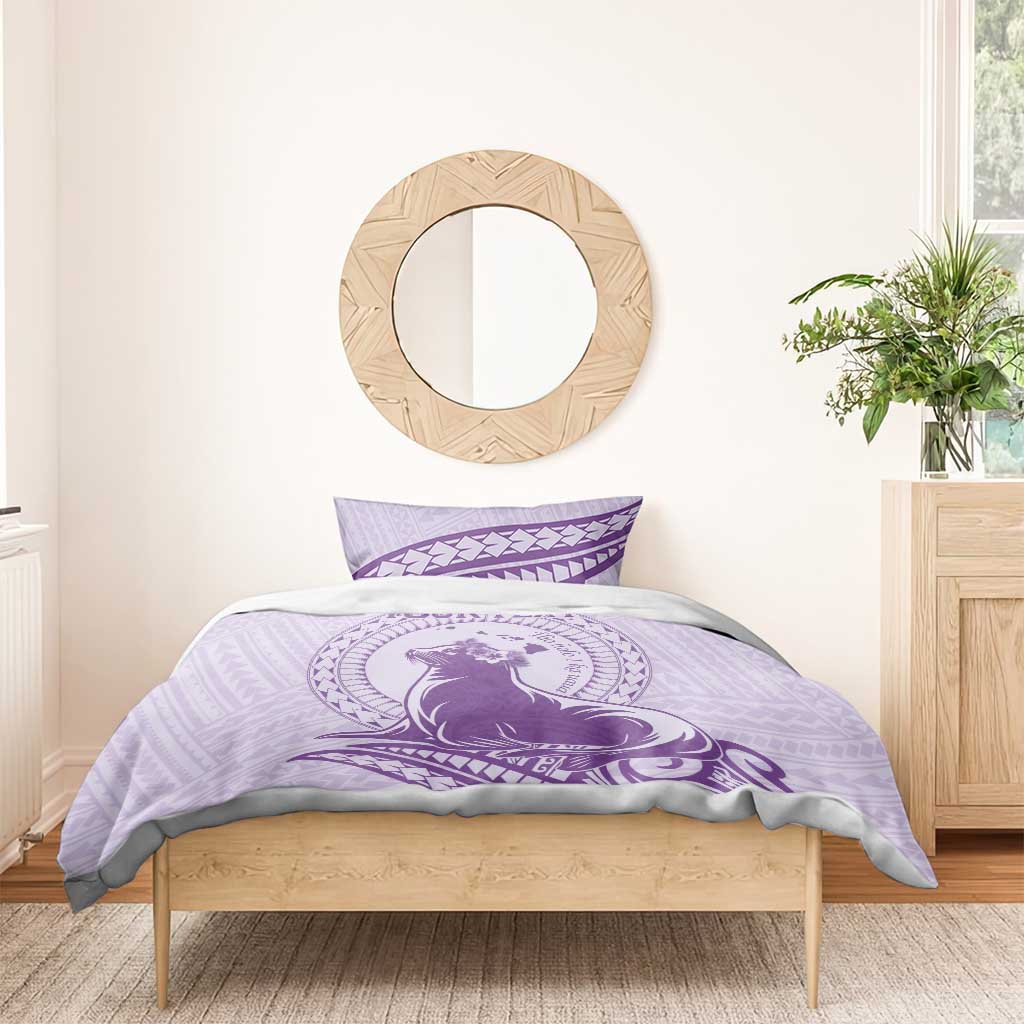 Personalised Hawaii Monk Seal Bedding Set Polynesian Tattoo With Tropical Flowers - Purple Pastel LT14 - Polynesian Pride