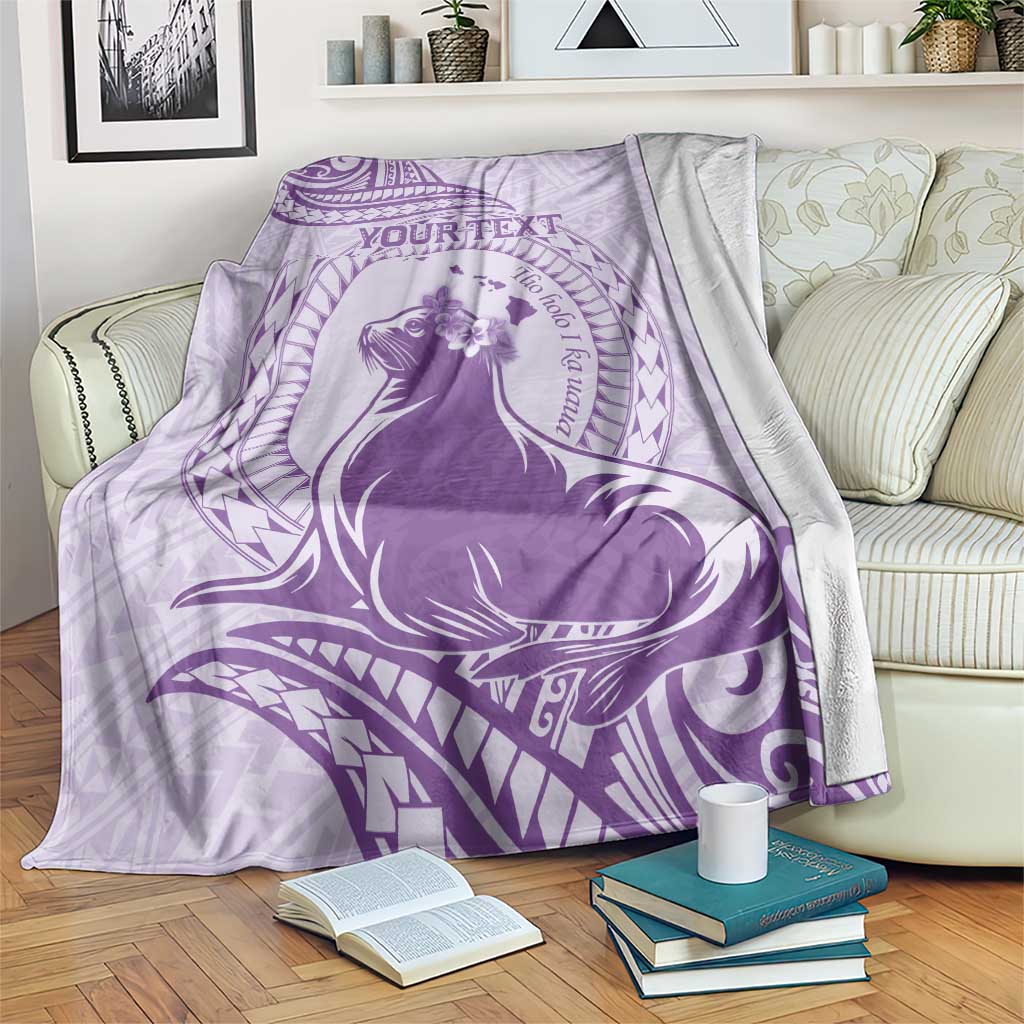 Personalised Hawaii Monk Seal Blanket Polynesian Tattoo With Tropical Flowers - Purple Pastel LT14 Purple - Polynesian Pride
