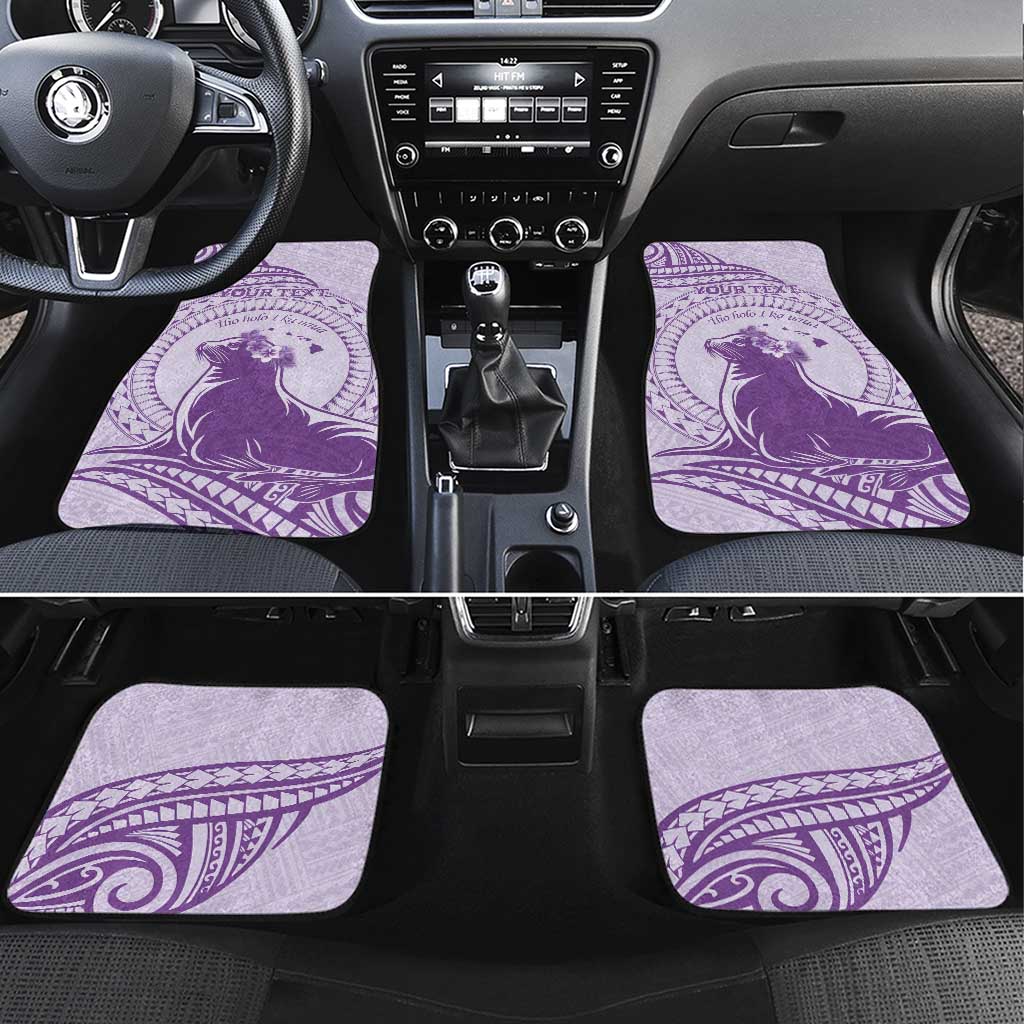 Personalised Hawaii Monk Seal Car Mats Polynesian Tattoo With Tropical Flowers - Purple Pastel LT14 Set 4pcs Purple - Polynesian Pride