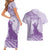 Personalised Hawaii Monk Seal Couples Matching Short Sleeve Bodycon Dress and Hawaiian Shirt Polynesian Tattoo With Tropical Flowers - Purple Pastel